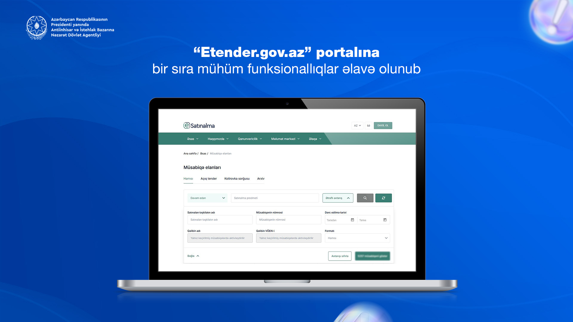 Dövlət satınalmalarının vahid internet portalına bir sıra mühüm funksionallıql...
