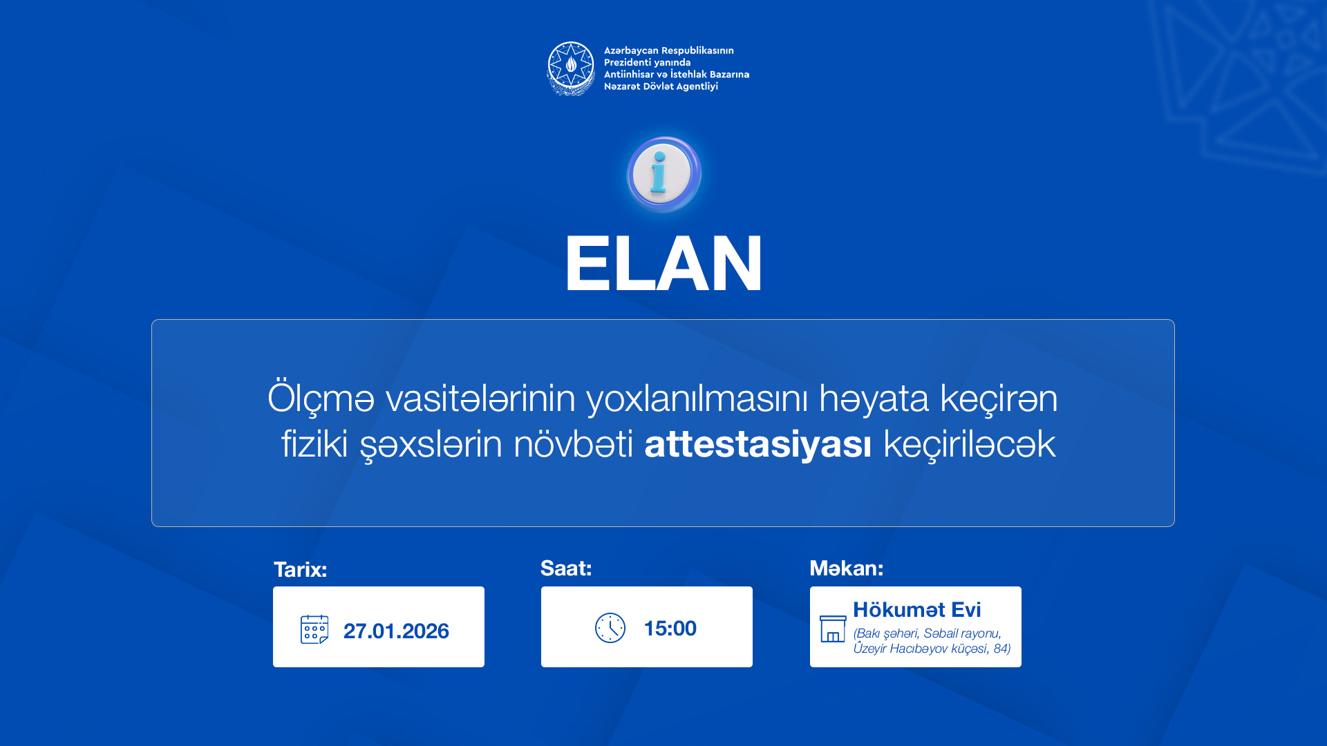 Vakant dövlət qulluğu vəzifəsinin tutulması üçün daxili müsahibə ELANI