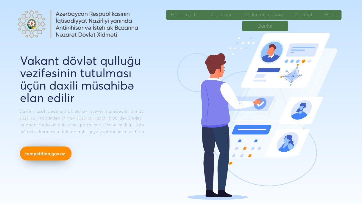 Vakant dövlət qulluğu vəzifələrinin tutulması üçün müsabiqə üzrə müsahibə ELANI